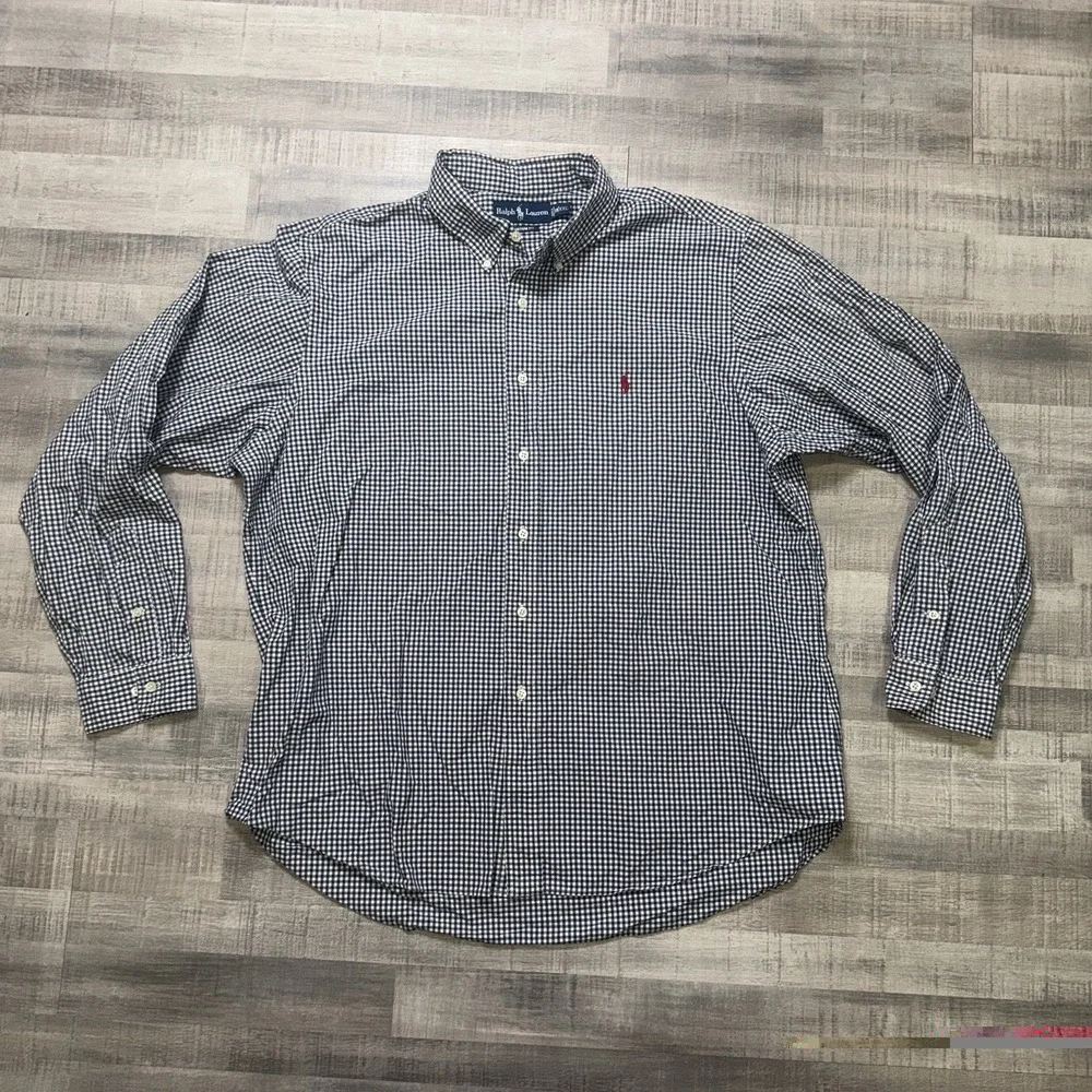 Polo Ralph Lauren Custom Fit Plaid Black And White Cotton Button Up XXL Pony